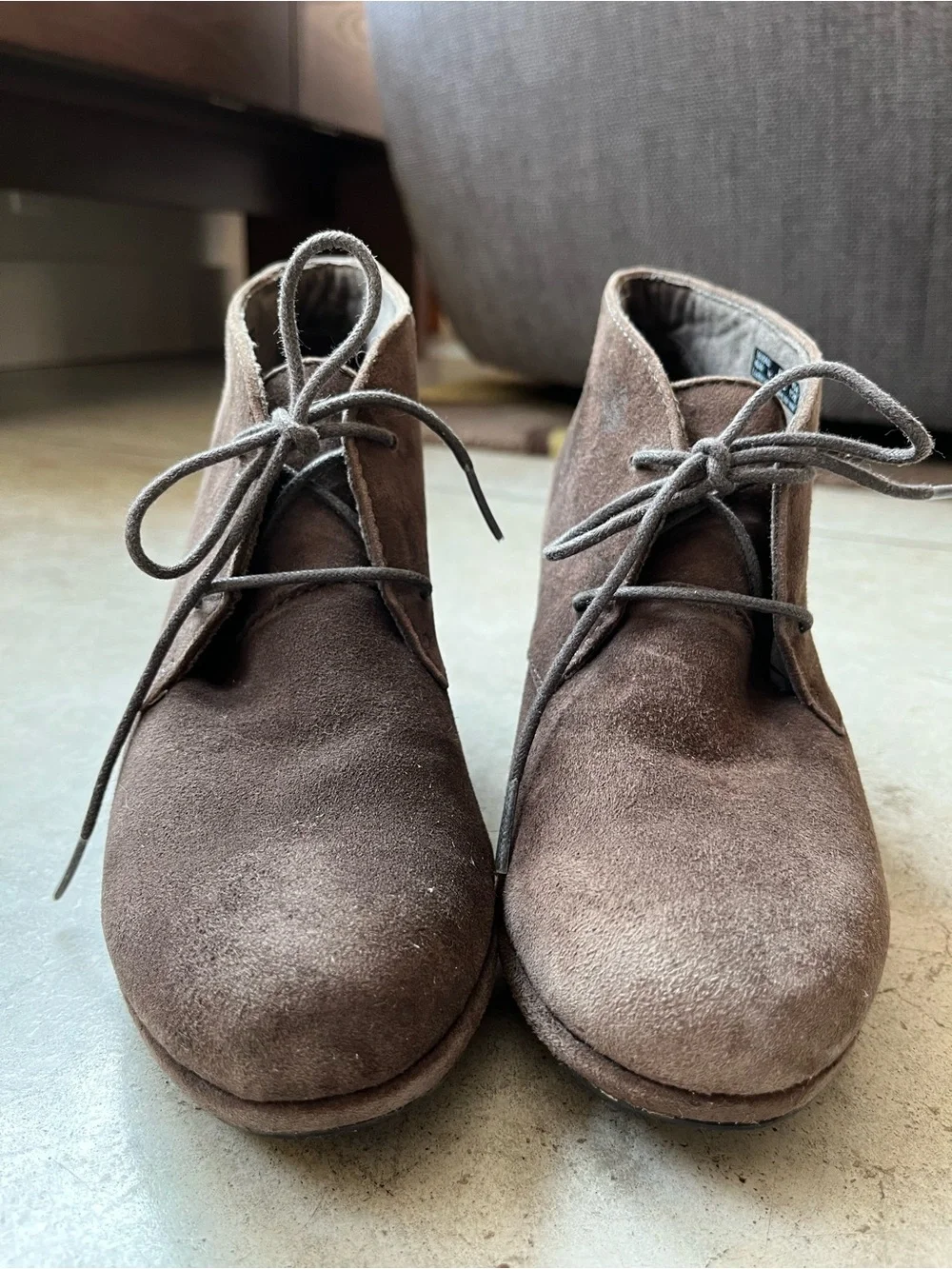 Clarks Brown Suede Wedge Ankle Booties with Lace-Up